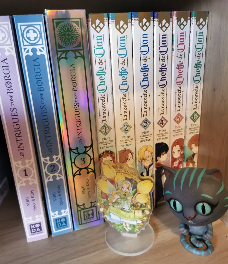 Plusieurs tomes de manhwa côte à côte, illustrant la différence de format et de couverture