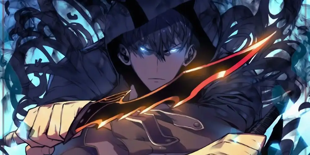 Page du manhwa Solo Leveling, illustration en couleur de Sung Jinwoo.