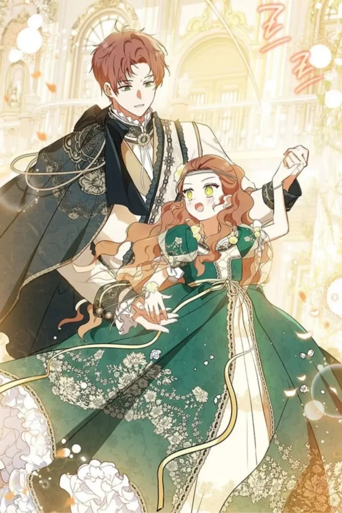Illustration de Firentia Lombardie dansant avec son père Gallahan, tirée du manhwa La nouvelle Cheffe de clan. Avis complet sur la série.