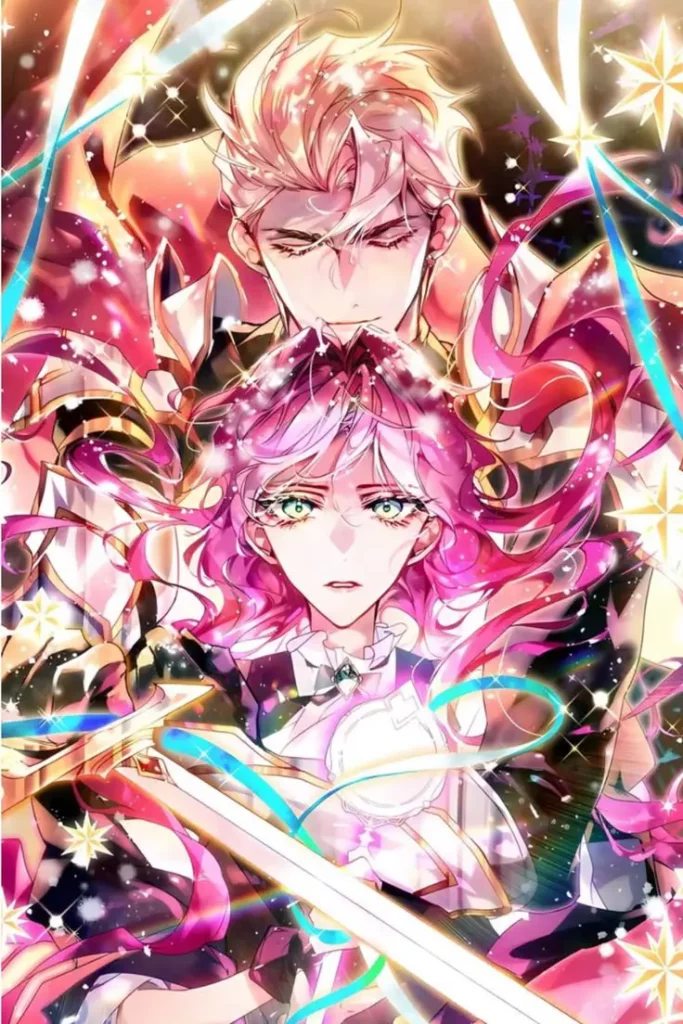 Illustration officielle de Pénélope Eckhart et Callisto Regulus. Tirée de l'univers du manhwa Seule la mort attend la Vilaine aux éditions Kotoon.