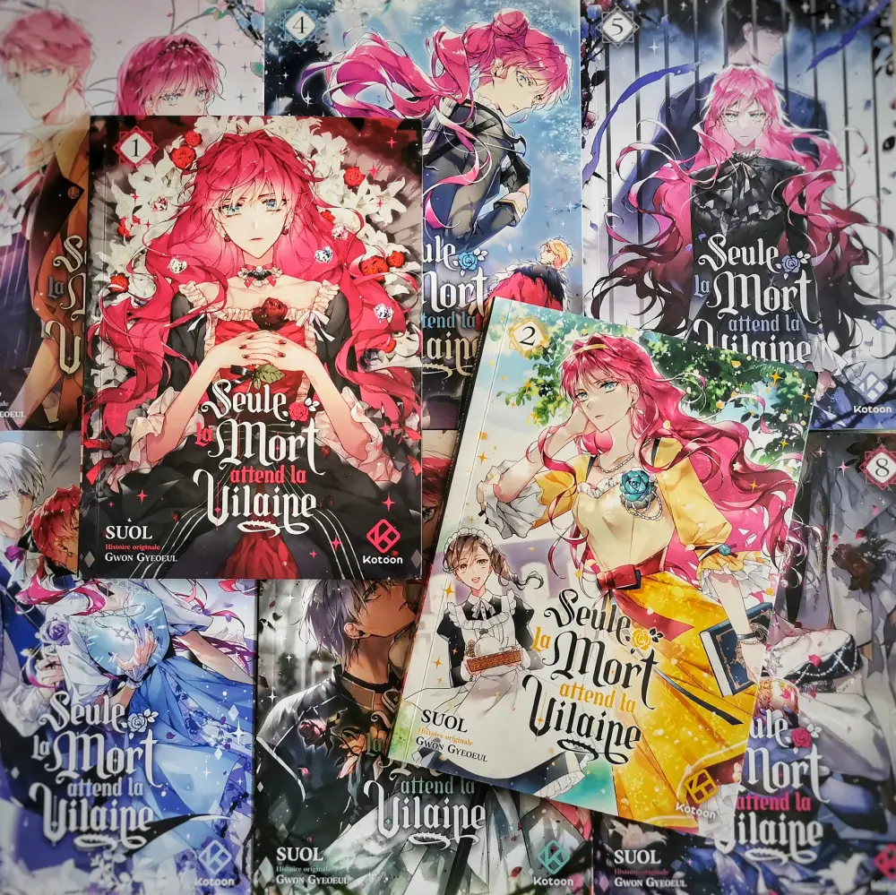 Collection de manhwa Seule la mort attend la Vilaine aux éditions Kotoon. Editions reliées françaises.