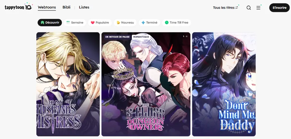 Plateforme Tappytoon pour lire des webtoon et des manhwa.